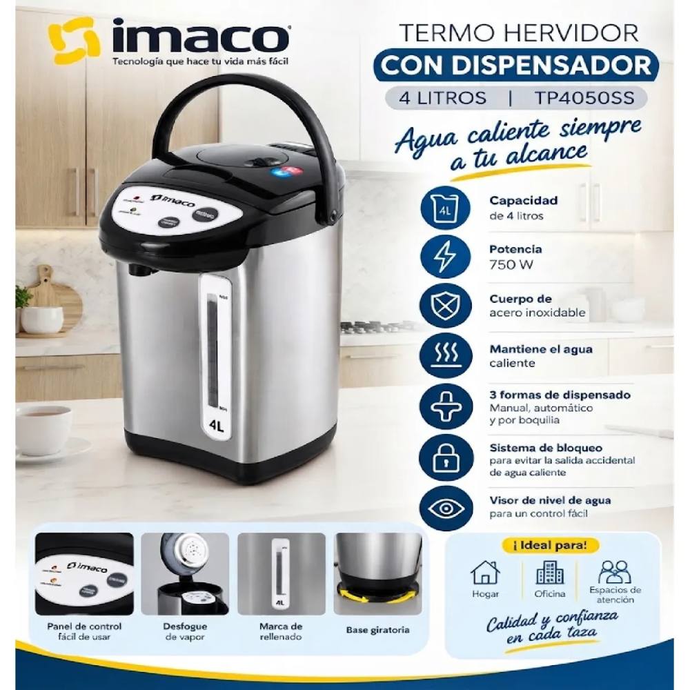 TERMO DISPENSADOR 4L IMACO TP4050SS ACERO INOXIDABLE - 1