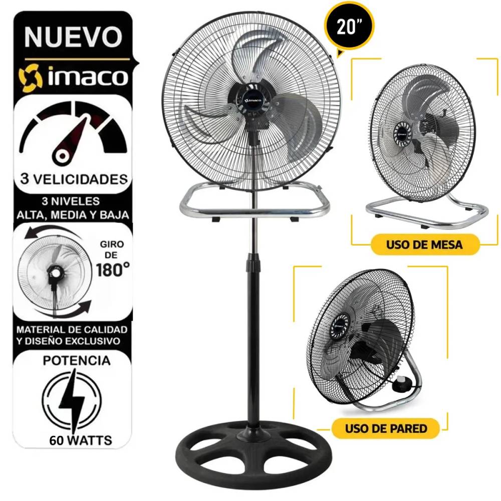 VENTILADOR IMACO FSM 2060 20' 3 EN 1 PEDESTAL MESA Y PARED - 1
