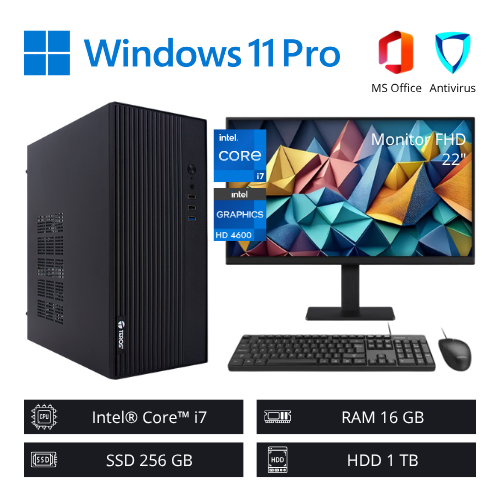 COMPUTADORA PC INTEL CI7 3,90 GHZ 16GB RAM 256GB SSD+1TB HDD - MONITOR 22' FHD - 1