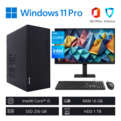 Computadora PC Intel Core i5 3,50 GHz 16GB RAM 256GB SSD 1TB HDD + Monitor 22" FHD - 1