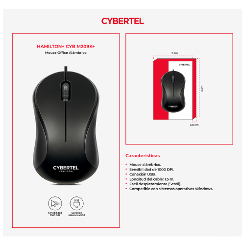 MOUSE USB HAMILTON+ CYB M209K+ CYBERTEL - 2