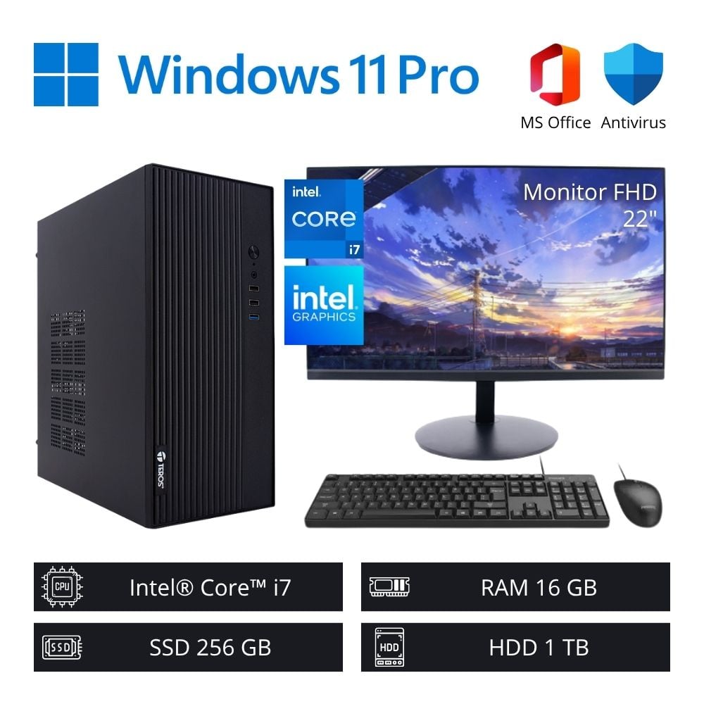 COMPUTADORA PC INTEL CI7 3,90 GHZ 16GB RAM 256GB SSD + 1TB HDD - MONITOR 22' FHD - 1