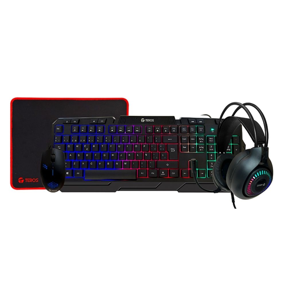 Combo Gamer Teros 4 en 1 TE-4063N | Teclado multimedia, mouse, headset, mouse pad - 1
