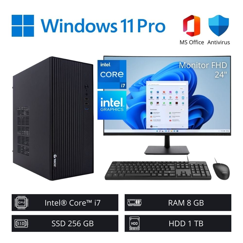 COMPUTADORA PC INTEL CORE I7 3,90 GHZ 8GB RAM 256GB SSD 1TB HDD + MONITOR 24' FHD - 1