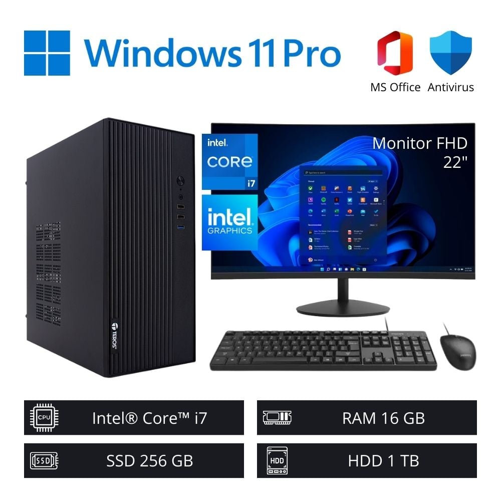 COMPUTADORA PC INTEL CORE I7 3,80 GHZ 16GB RAM 256GB SSD 1TB HDD + MONITOR 22' FHD - 1
