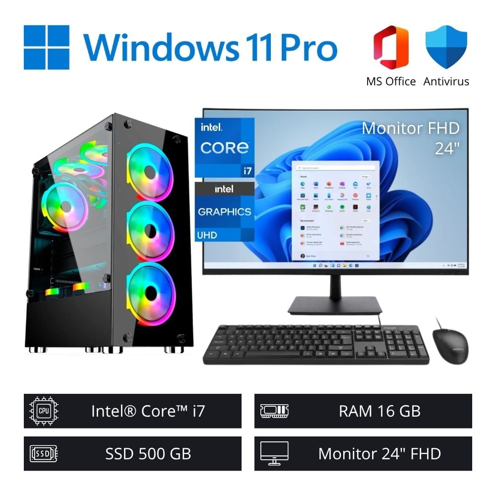 COMPUTADORA PC GAMER INTEL CORE I7 4,60 GHZ 16GB RAM 500GB SSD + MONITOR 24' FHD - 1