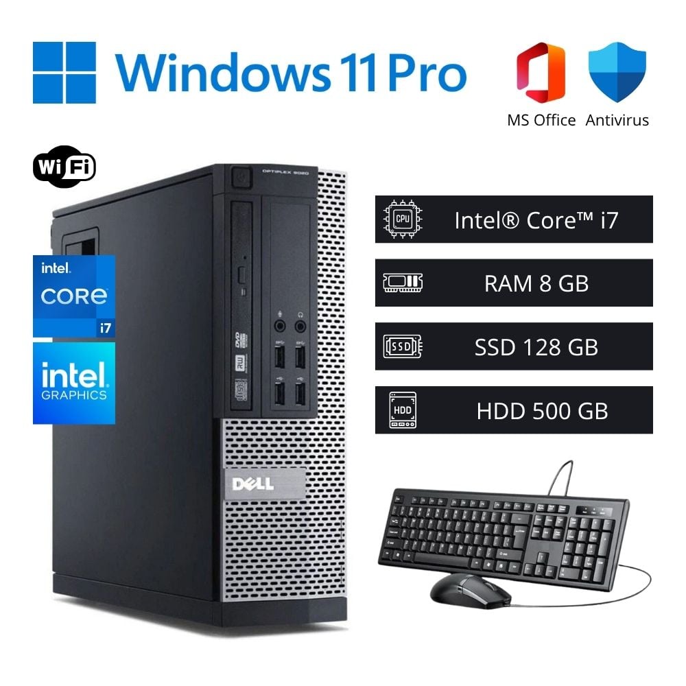 COMPUTADORA PC DELL OPTIPLEX INTEL CORE I7 3,90 GHZ 8GB RAM 128GB SSD 500GB HDD WIFI - REFURBISHED - 1