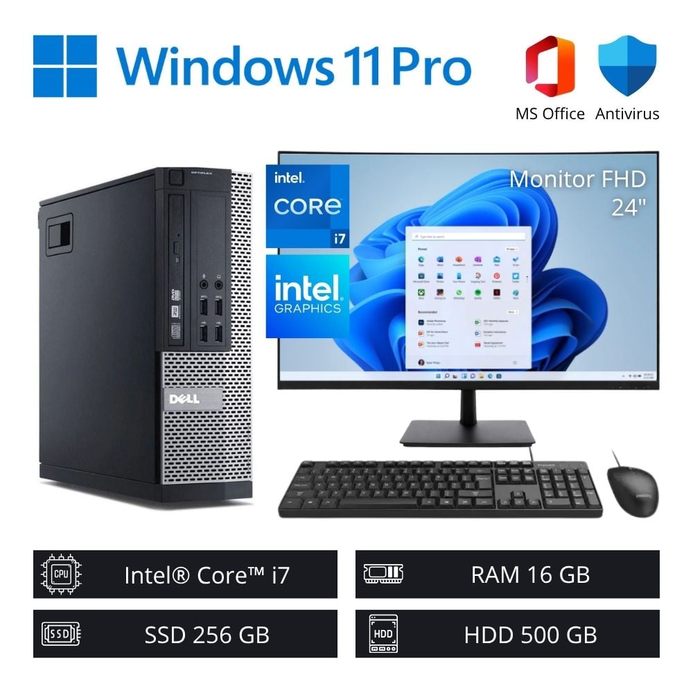 COMPUTADORA PC DELL OPTIPLEX INTEL CORE I7 3,90 GHZ 16GB RAM 256GB SSD 500GB HDD + MONITOR 24” FHD | REFURBISHED - 1