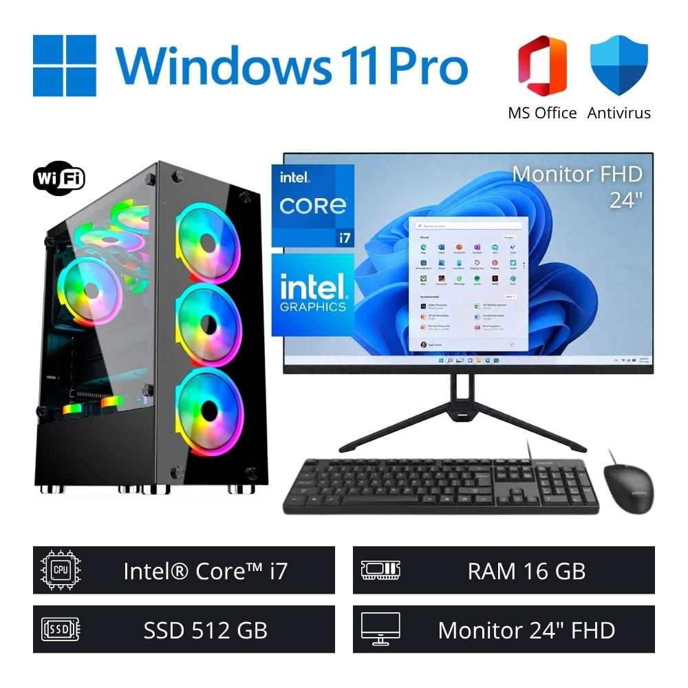 Computadora PC Gamer Intel Core i7 4,00 GHz 16GB RAM 512GB SSD + Monitor 24" FHD WiFi - 1