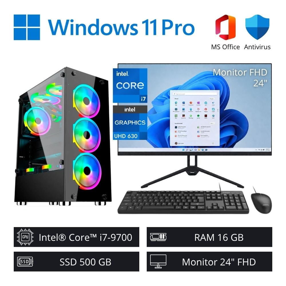 Computadora PC Gamer Intel Core i7 9ª Gen 4,70 GHz 16GB RAM 500GB SSD + Monitor 24" FHD - 1