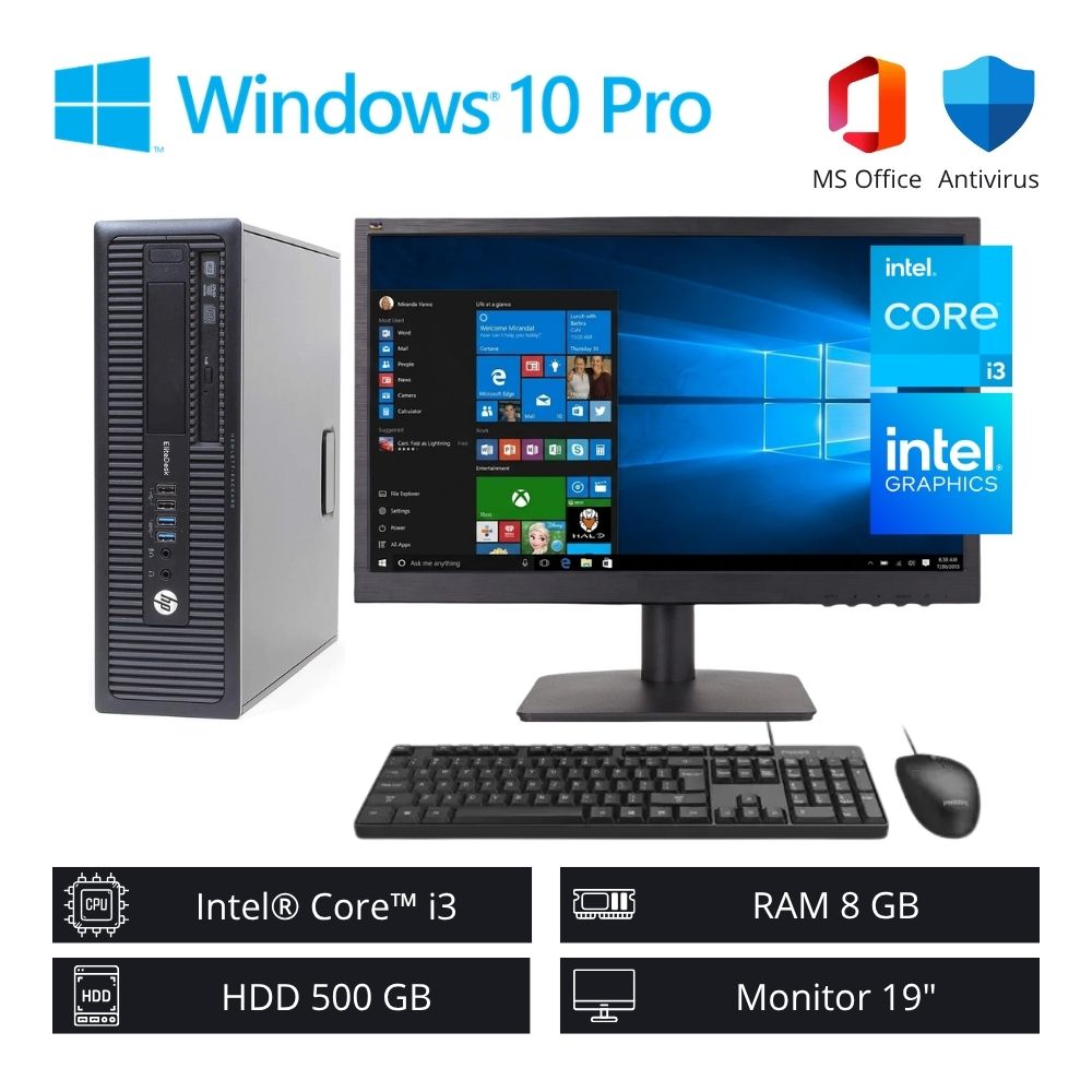 Computadora PC HP Elite Intel Core i3 3,40 GHz 8GB RAM 500GB HDD + Monitor 19” | Refurbished - 1