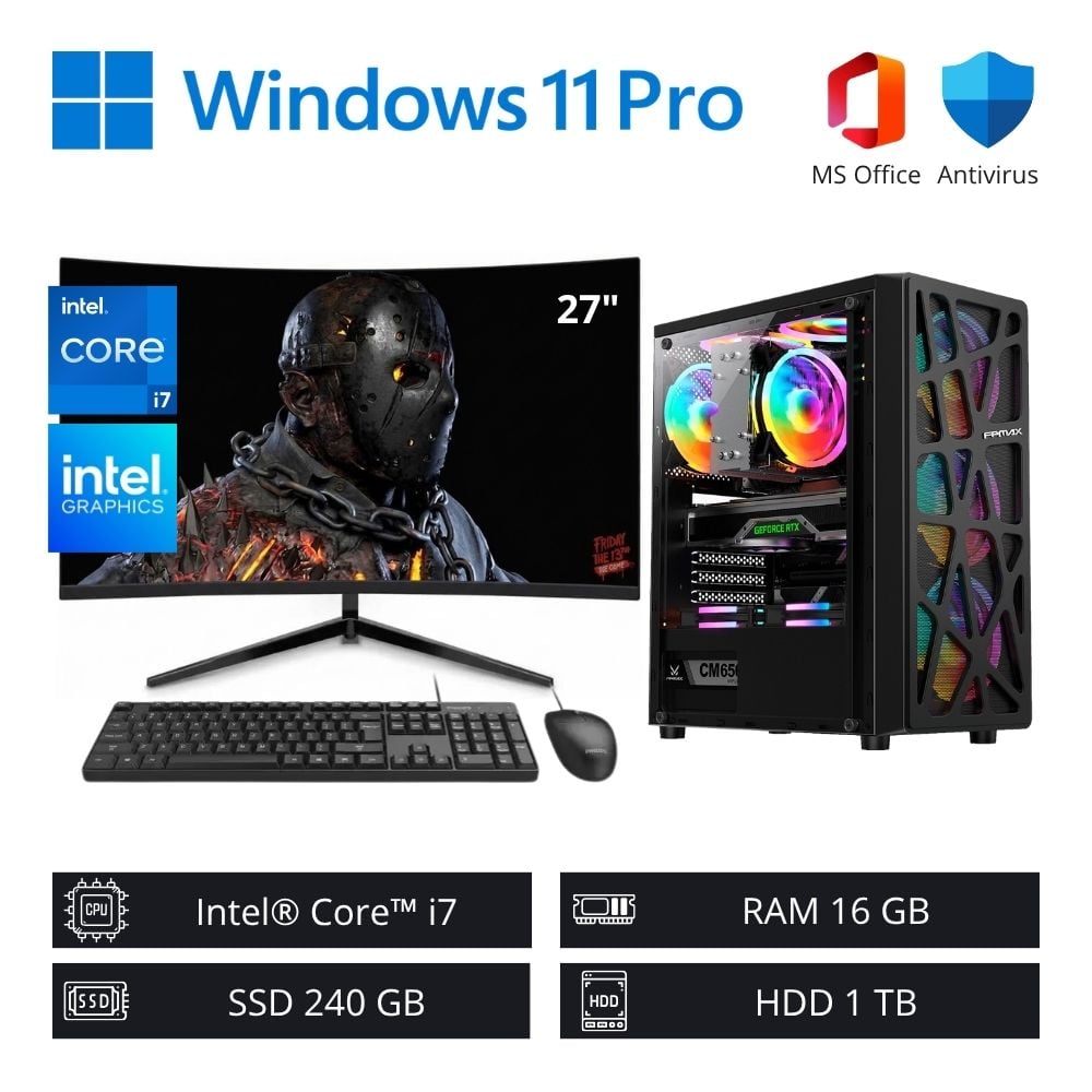 Computadora PC Intel Core i7 3,90 GHz 16GB RAM 240GB SSD 1TB HDD + Monitor Curvo 27" FHD - 1