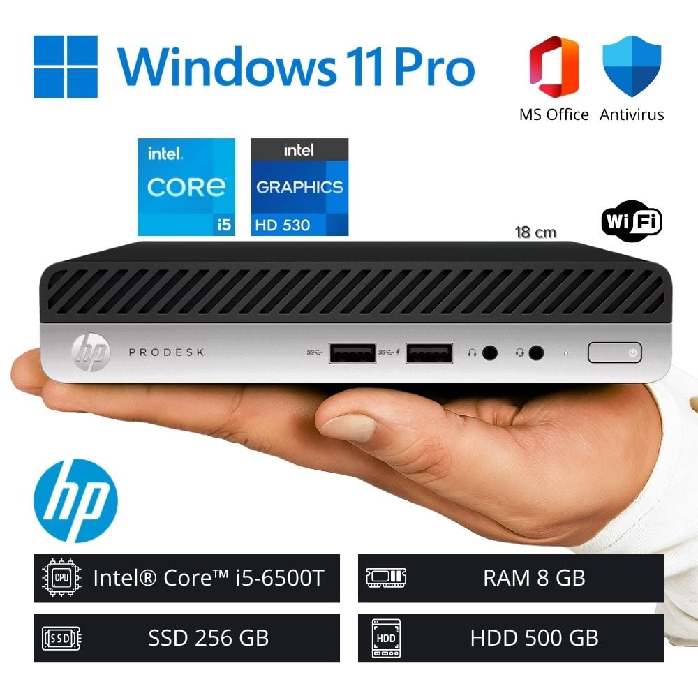 Computadora PC HP Intel Core i5-6500T 8GB RAM 256GB SSD 500GB HDD Reacondicionada + WiFi - 1