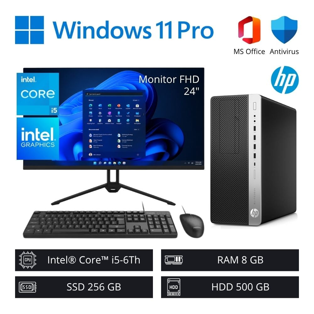 Computadora PC HP Intel Core i5-6500 8GB RAM 256GB SSD 500GB HDD Reacondicionada + Monitor 24” FHD - 1