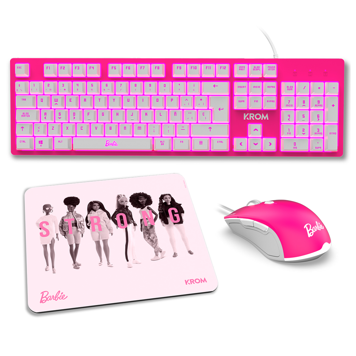 COMBO KROM KANDY BARBIE 3 EN 1 TECLADO + MOUSE + PAD MOUSE - 1
