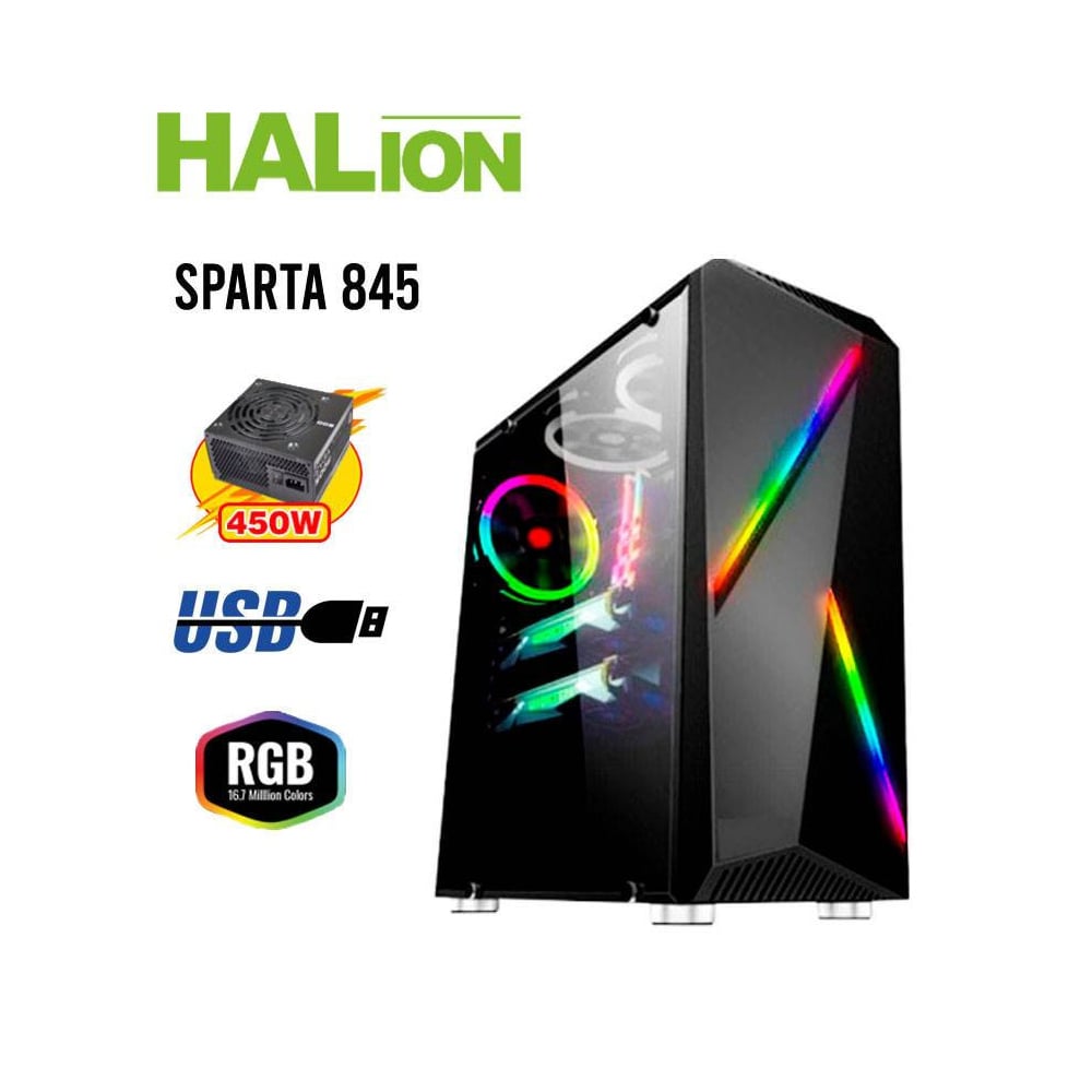 CASE GAMER HALION SPARTA 845 RGB 450W REAL - 2