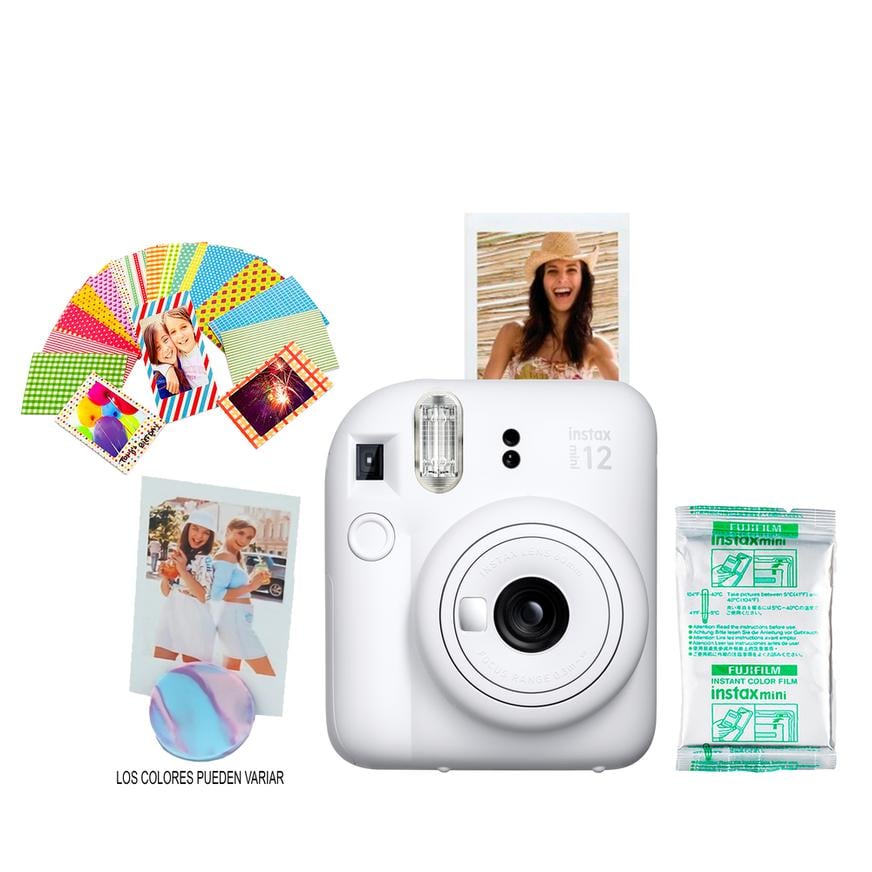 CÁMARA INSTAX FUJIFILM MINI 12 ARCILLA BLANCA + KIT REGALO + PACK PELÍCULA X10 - 1
