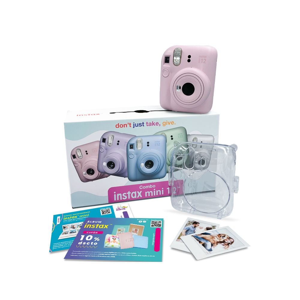 CÁMARA INSTAX FUJIFILM MINI12 ROSA FLOR + PACK10 + ESTUCHE + II CUPÓN - 1