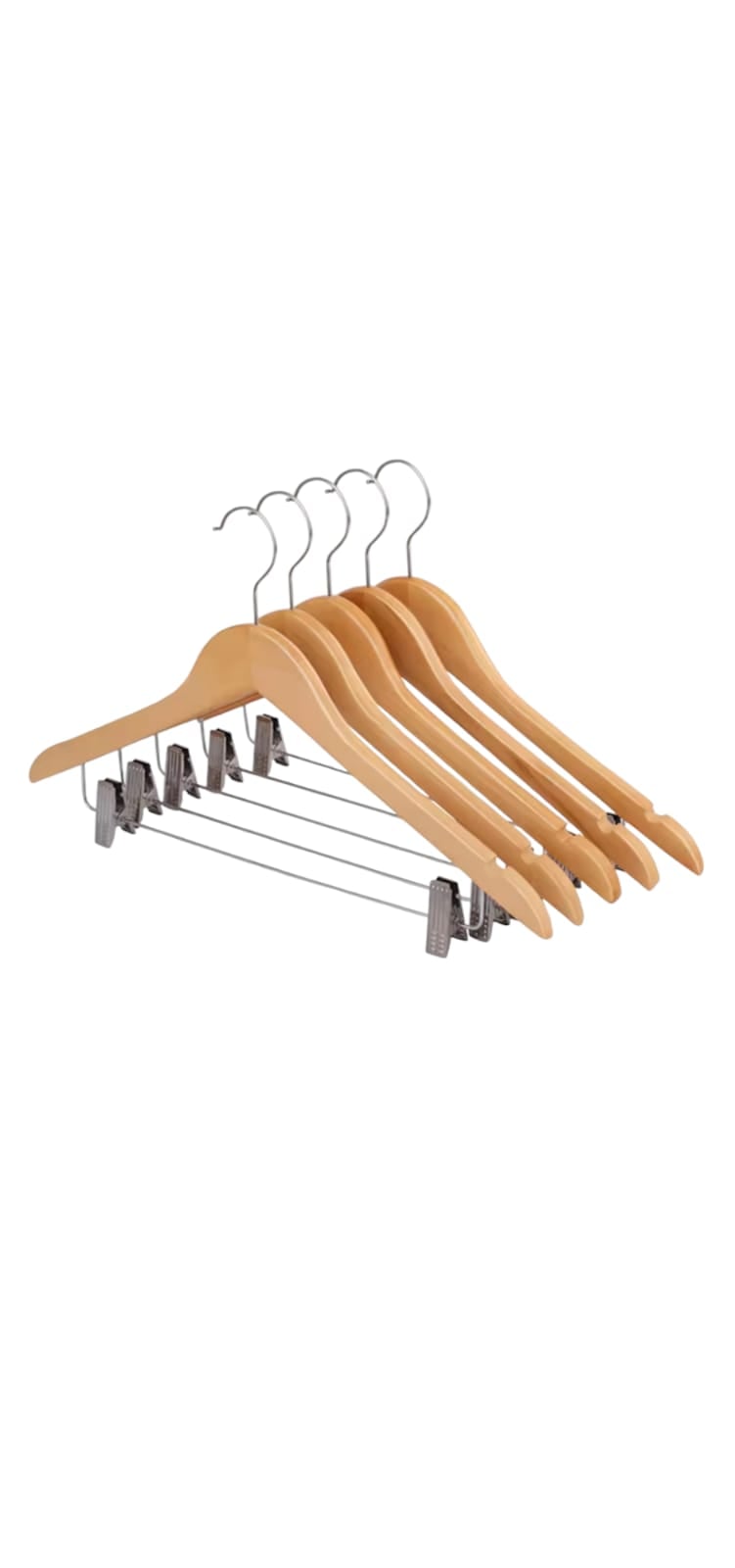 COLGADORES DOBLE FUNCION PARA ROPA DE MADERA Y METAL INOX. PACK DE 24 UNIDADES - 1