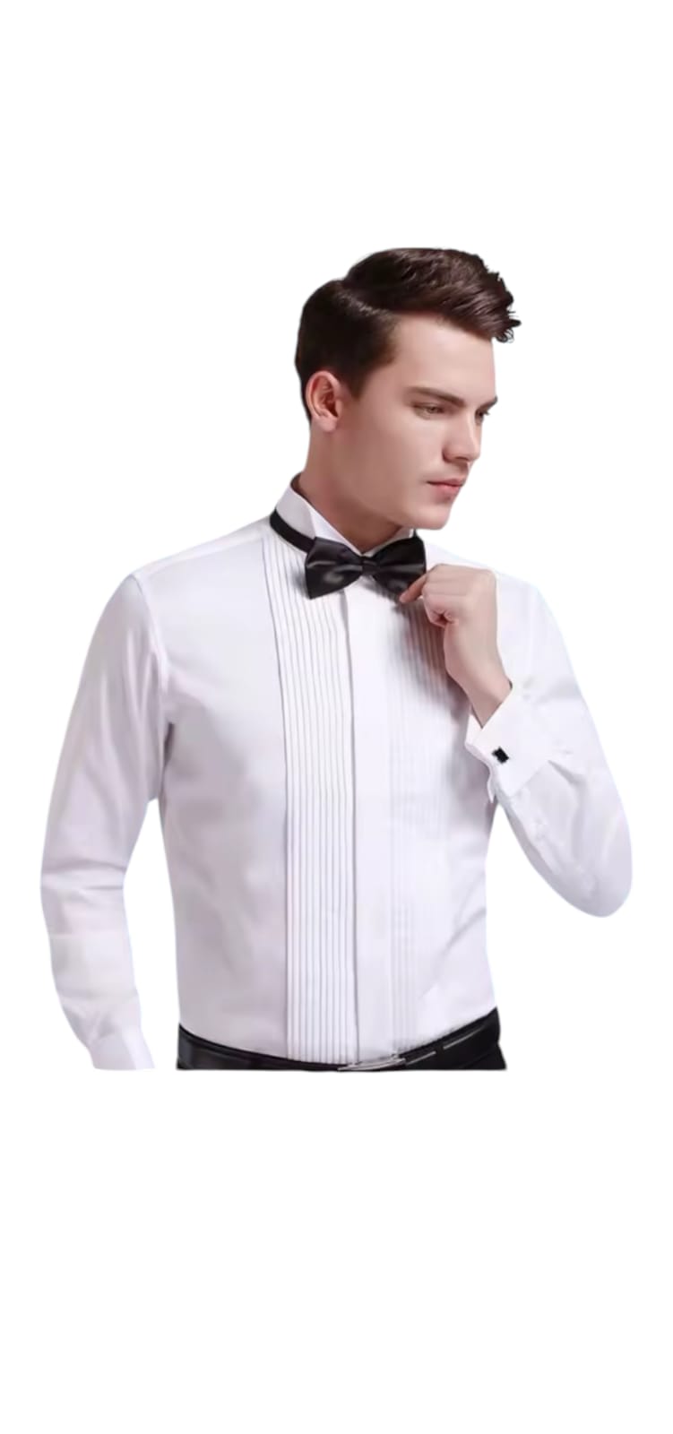 CAMISA ESMOQUIN ELEGANTE PARA BODAS, FIESTAS, CUELLO PALOMA PUÑO GEMELO - INCLUYE MICHI - 1