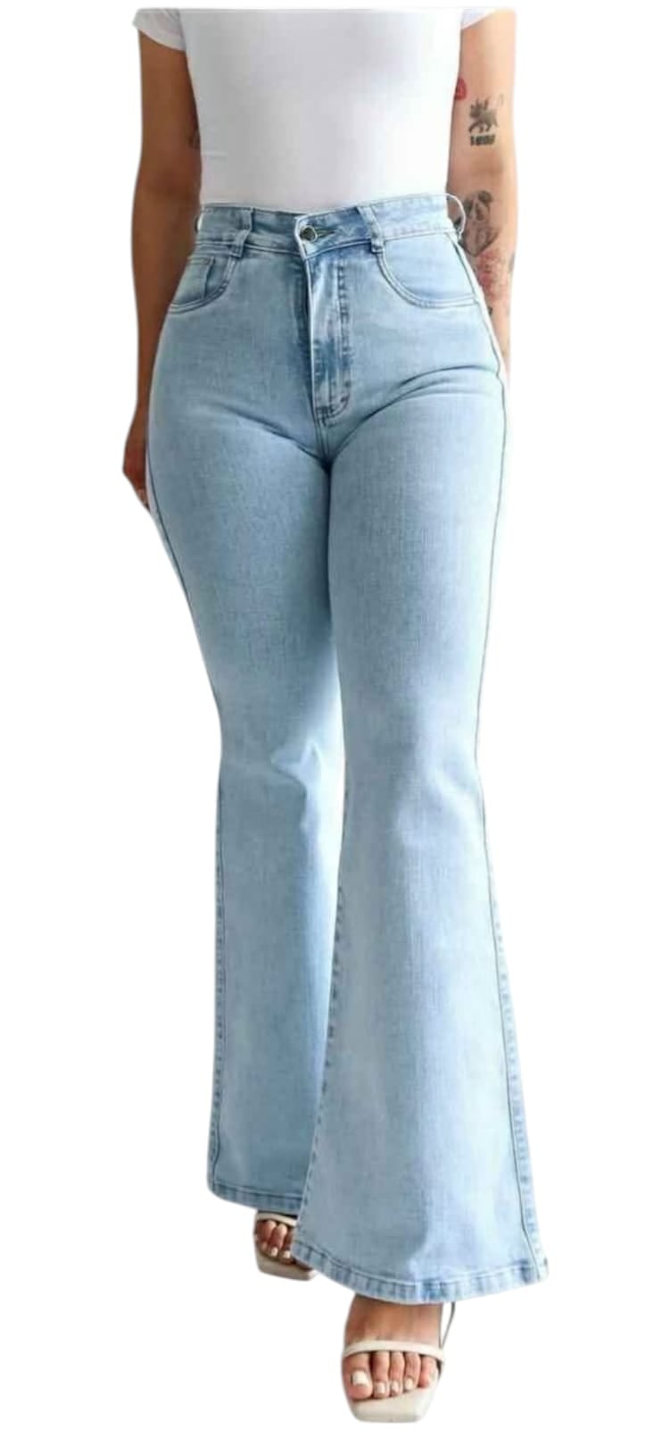 PANTALONES JEANS MODELO SIRENA CON UN BOTON PARA DAMA - 1