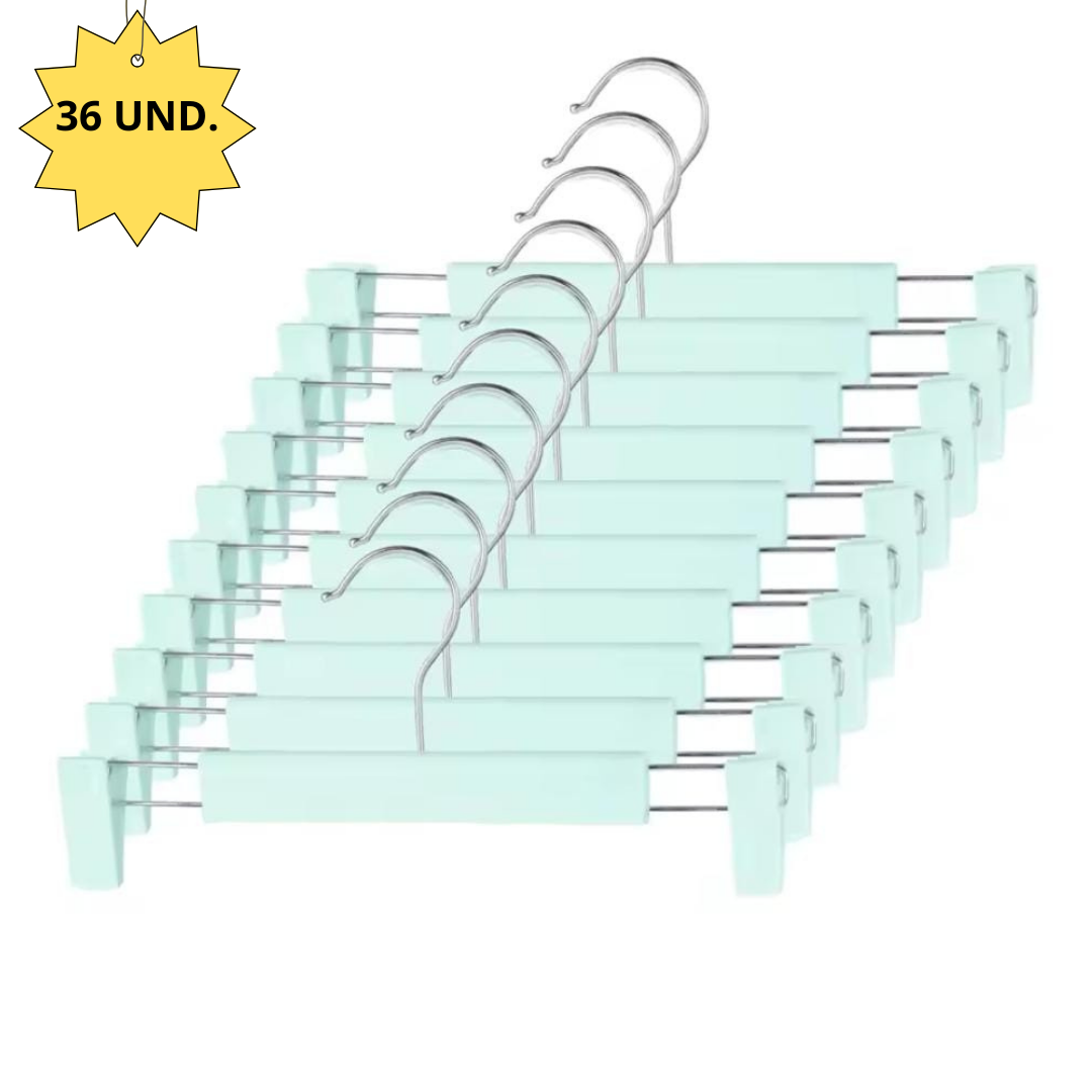 GANCHOS O PERCHAS DE PLASTICO IDEAL PARA ORGANIZAR PANTALONES, FALDAS Y PRENDAS PEQUEÑAS. PACK DE 36 UNIDADES - 1