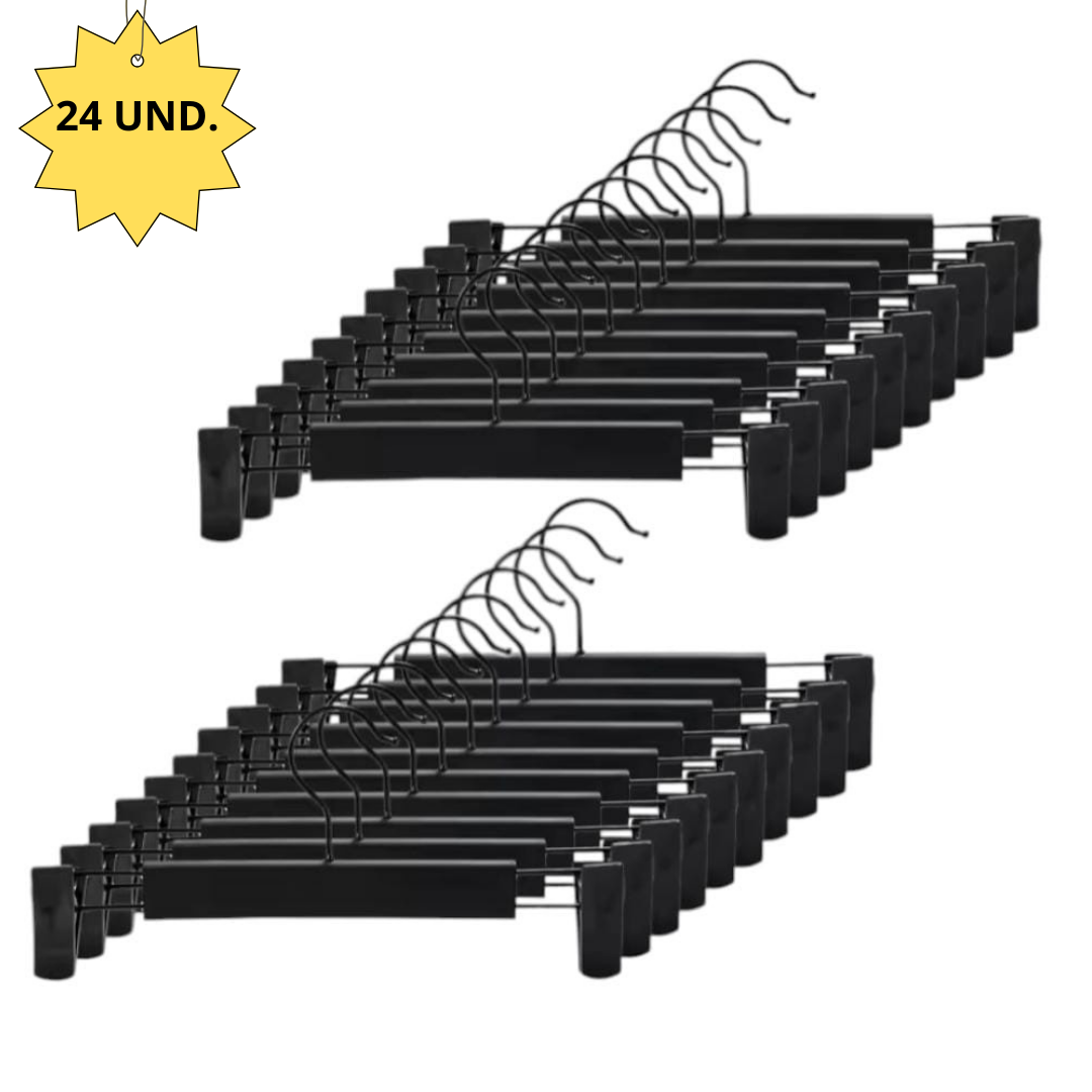 COLGADORES DE ROPA, GANCHOS O PERCHAS DE PLASTICO IDEALES PARA PANTALONES, FALDAS Y MAS. PACK DE 24 UNID. - 1