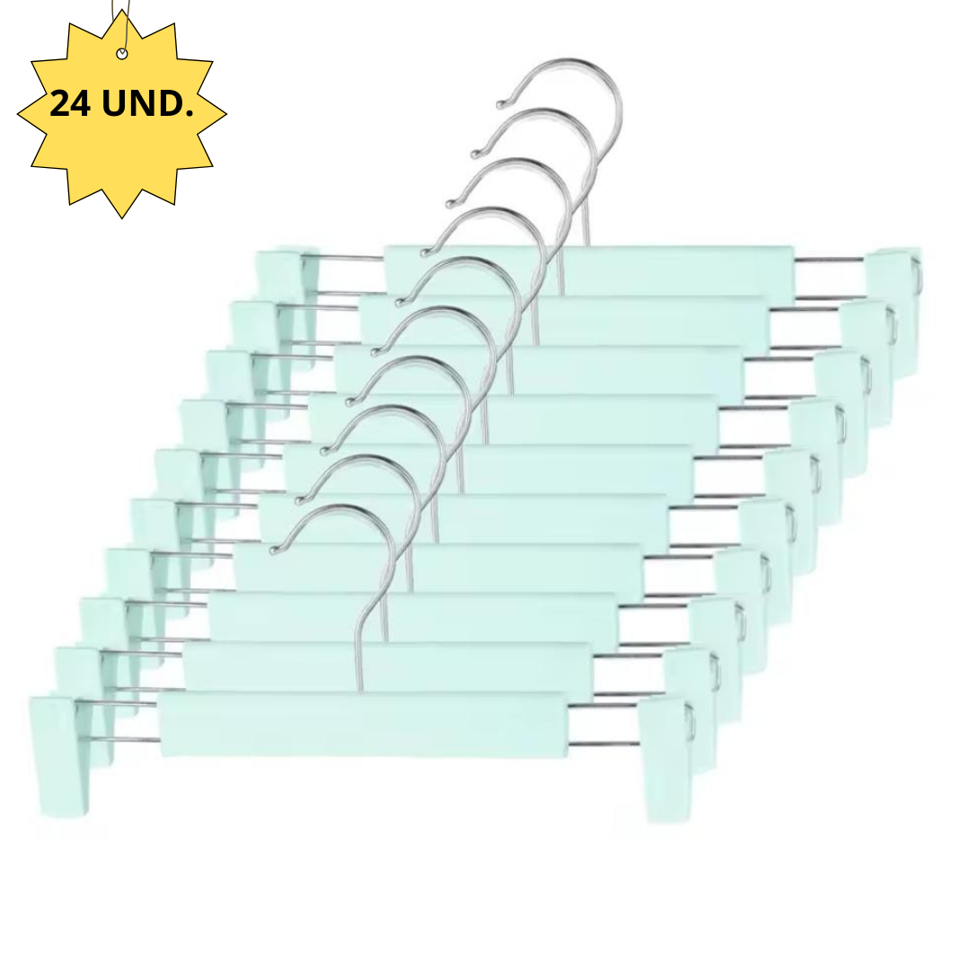 COLGADORES DE ROPA, GANCHOS O PERCHAS DE PLASTICO IDEALES PARA PANTALONES, FALDAS Y MAS. PACK DE 24 UNID. - 1