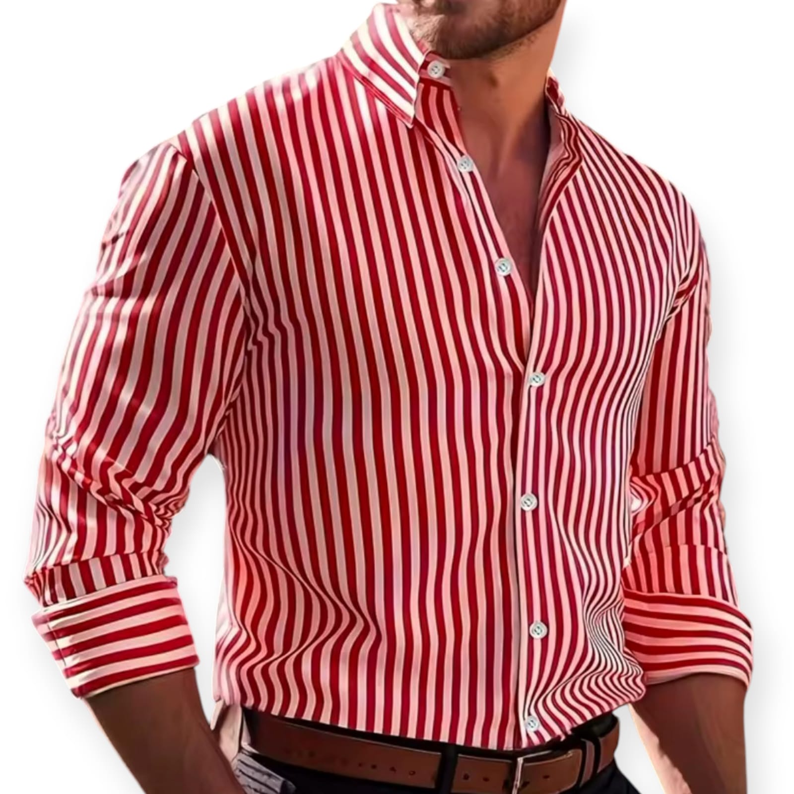 CAMISA A RAYAS MANGA LARGA DE ALGODON ELEGANTE PARA HOMBRE. - 1