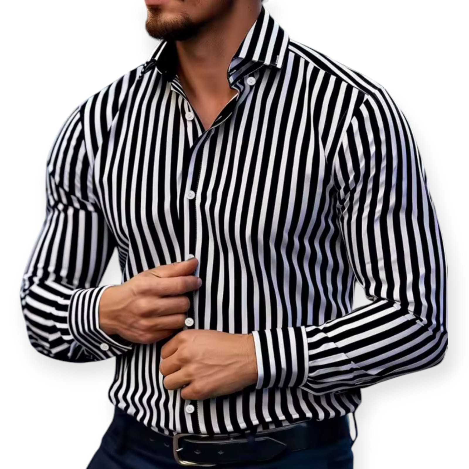 CAMISA A RAYAS MANGA LARGA DE ALGODON ELEGANTE PARA HOMBRE. - 1
