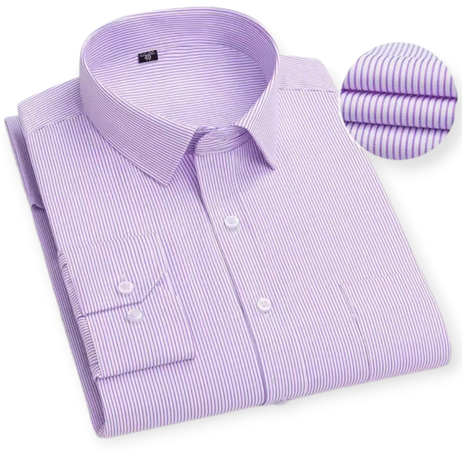 CAMISA A RAYAS DE VESTIR ALGODON ELEGANTE DE CALIDAD PARA HOMBRES. MANGA LARGA - 1