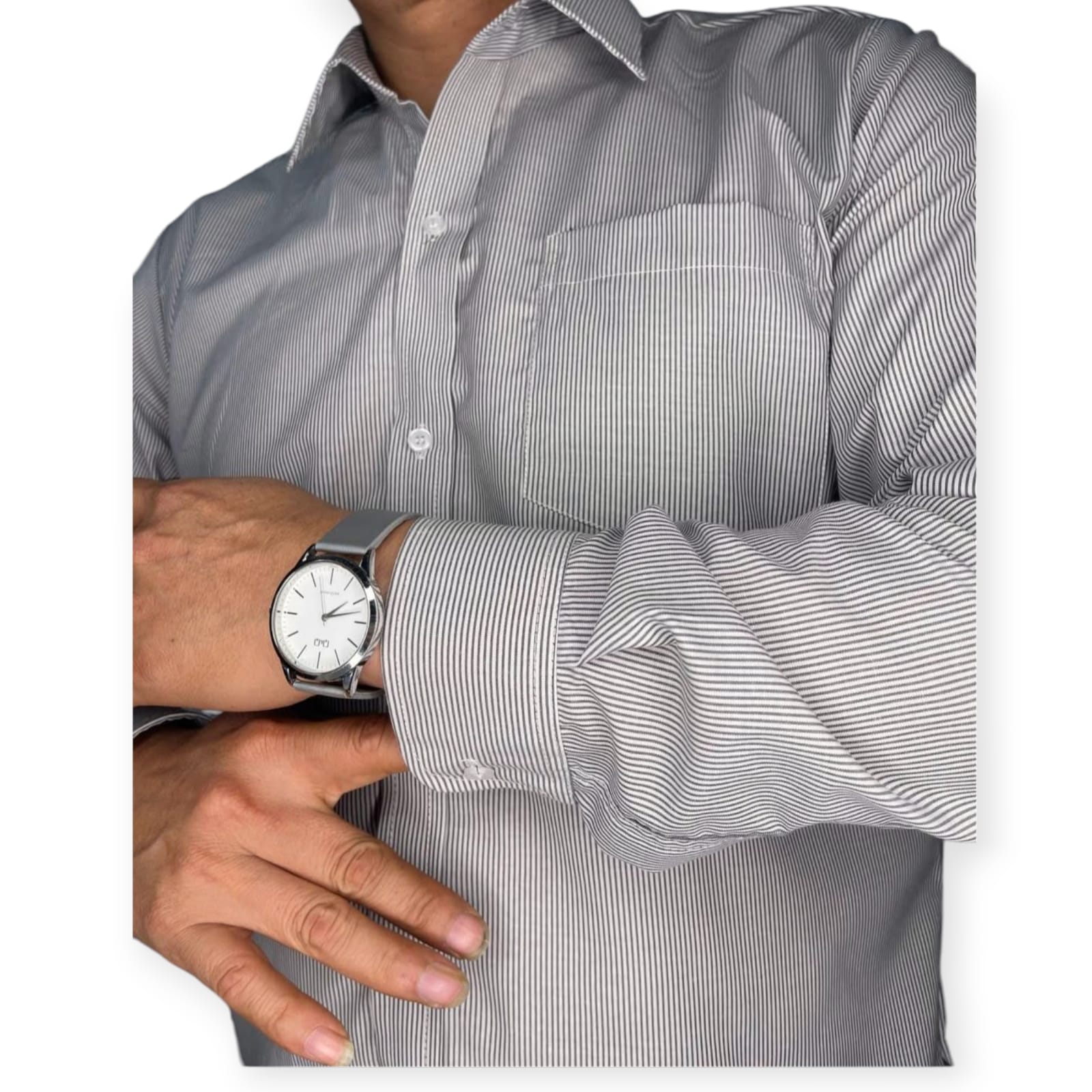 CAMISA A RAYAS DE VESTIR ALGODON ELEGANTE DE CALIDAD PARA HOMBRES. MANGA LARGA - 3