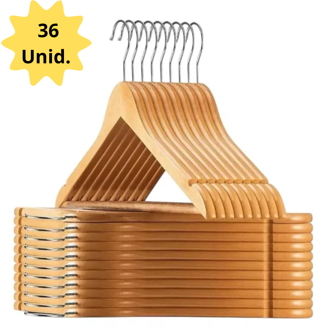 COLGADORES, GANCHOS, PERCHAS PARA ROPA EXCELENTE CALIDAD DE MADERA PACK DE 36UND. - 1