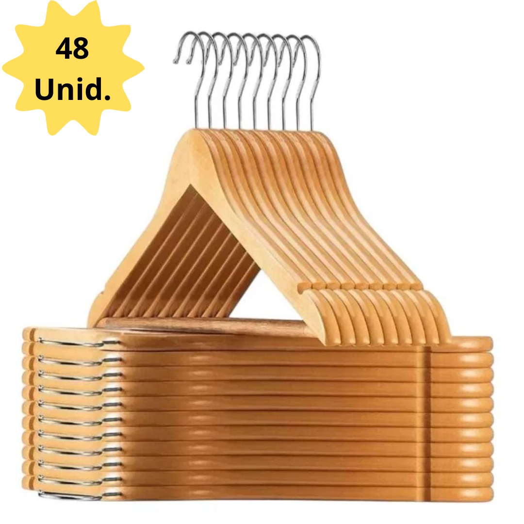 COLGADORES, PERCHAS DE MADERA. GANCHOS PARA ROPA PACK DE 48 UND.
IDEAL PARA CAMISAS, CHAQUETAS, POLOS Y MAS.. - 1