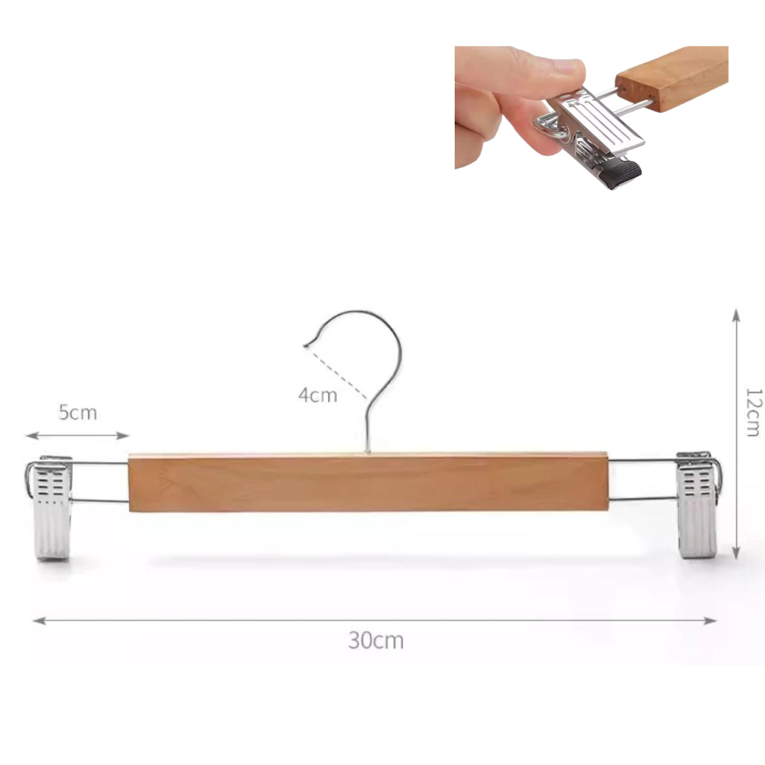 GANCHOS COLGADORES DE ROPA, MADERA MAS PINZAS DE ACERO PERFECTOS PARA PANTALONES. PACK DE 36 UND. - 2