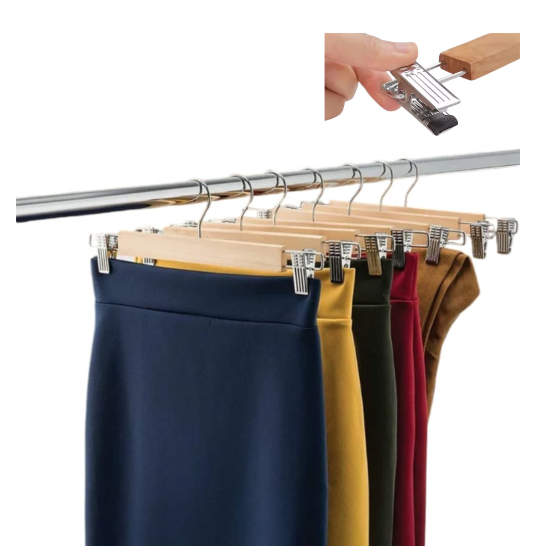 GANCHOS COLGADORES DE ROPA, MADERA MAS PINZAS DE ACERO PERFECTOS PARA PANTALONES. PACK DE 36 UND. - 3