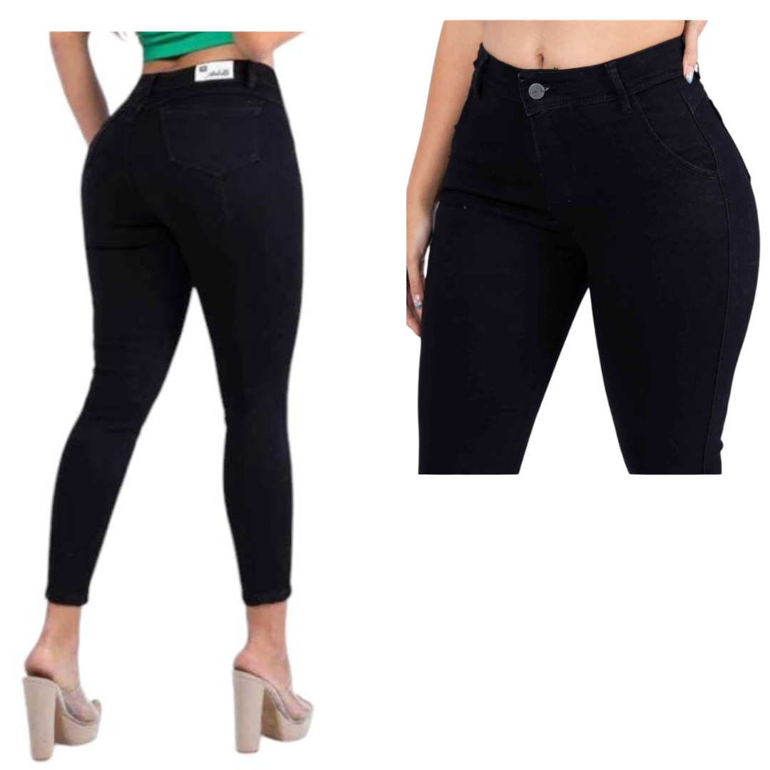 PANTALONES JEANS TIRO ALTO CON UN BOTON, MATERIAL STRECH, EXCELENTE CALIDAD PARA DAMA - 1