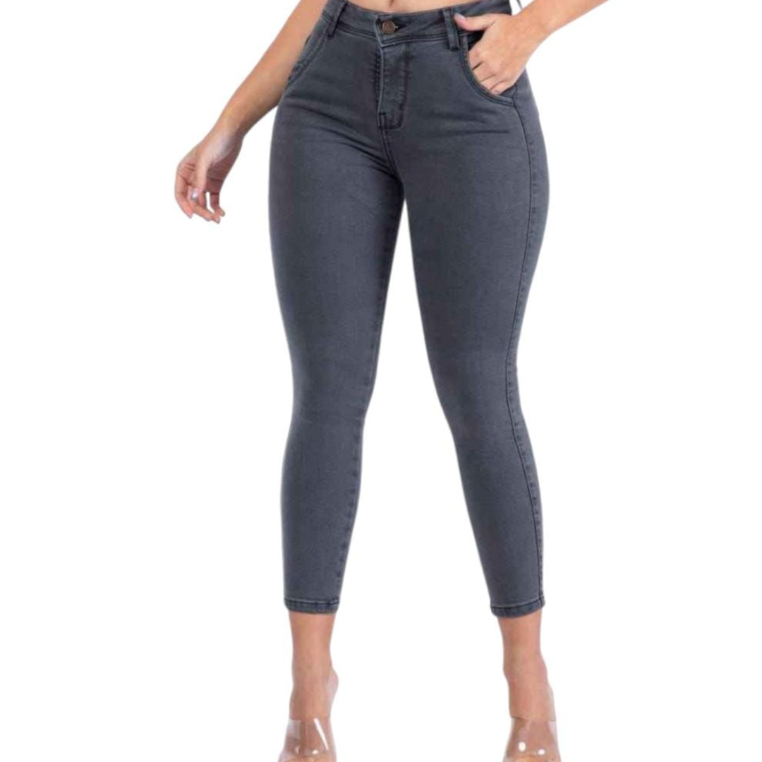 PANTALONES JEANS TIRO ALTO CON UN BOTON, MATERIAL STRECH, EXCELENTE CALIDAD PARA DAMA - 1