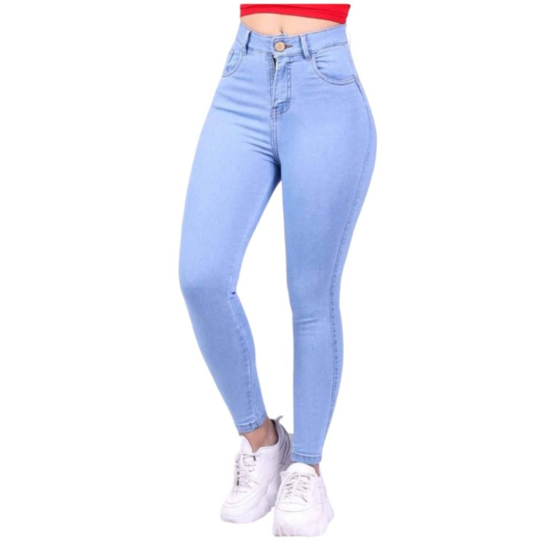 PANTALONES JEANS TIRO ALTO CON UN BOTON, MATERIAL STRECH, EXCELENTE CALIDAD PARA DAMA - 1