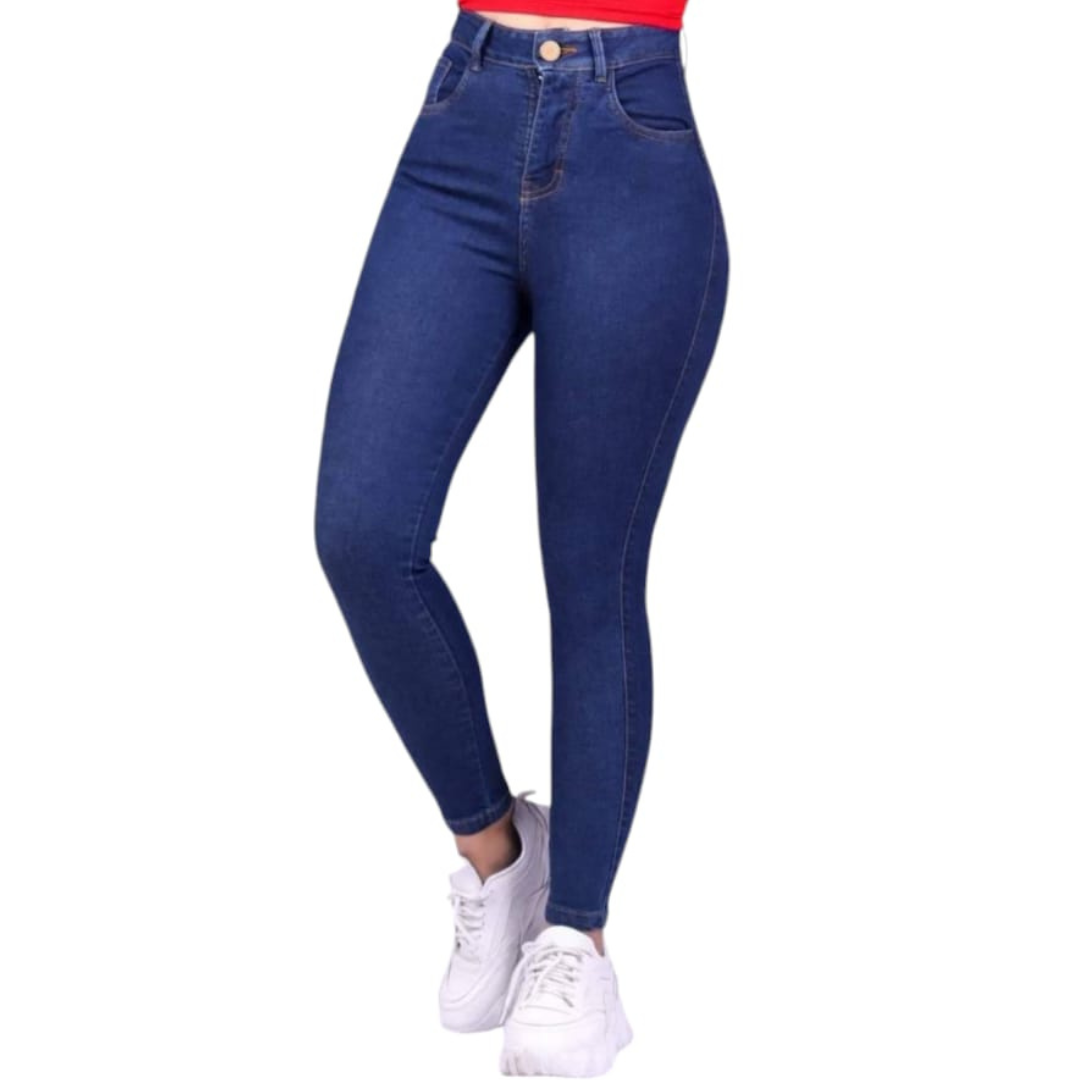 PANTALONES JEANS TIRO ALTO CON UN BOTON, MATERIAL STRECH, EXCELENTE CALIDAD PARA DAMA - 1