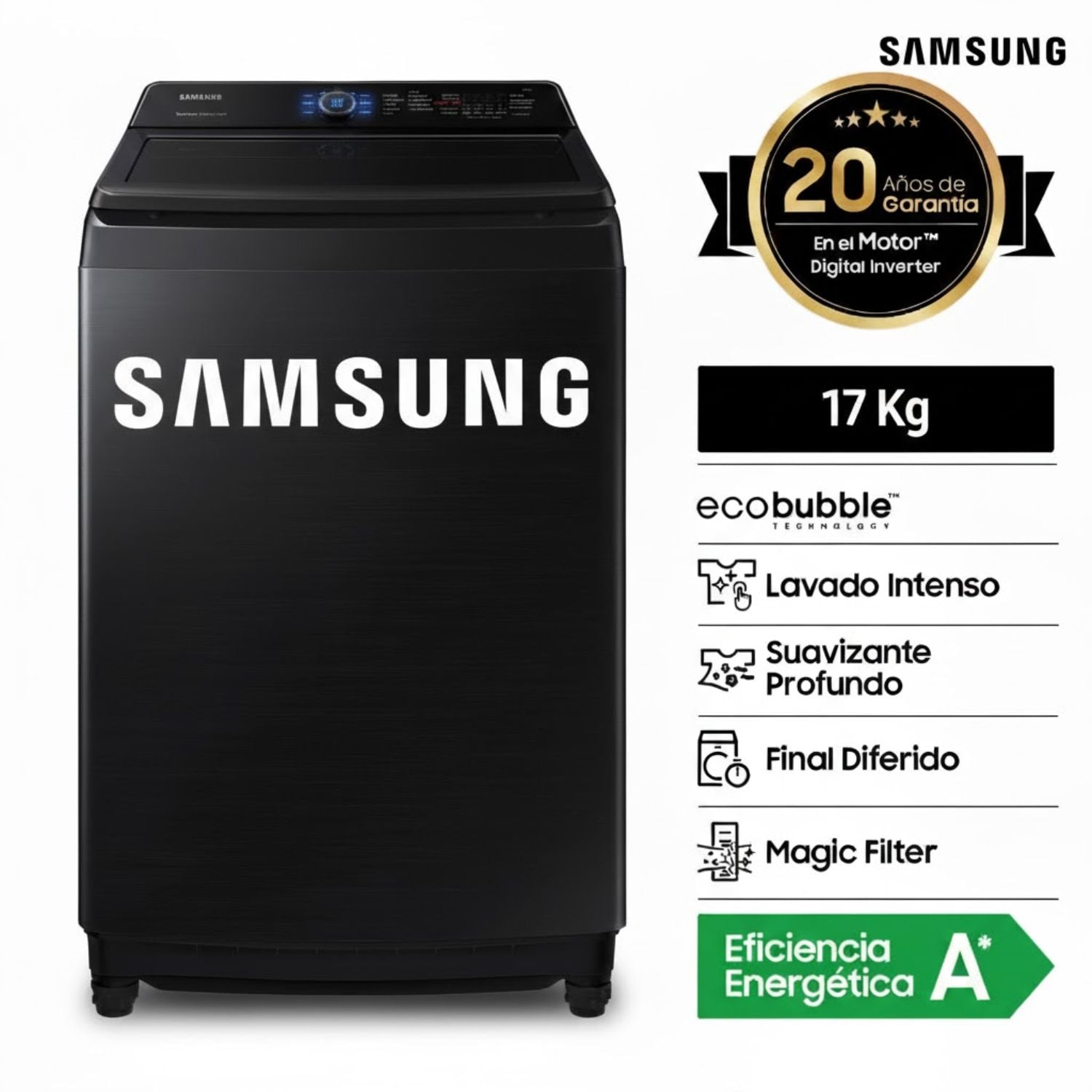 LAVADORA SAMSUNG 17KG  WA17CG6441BVPE NEGRA - 1