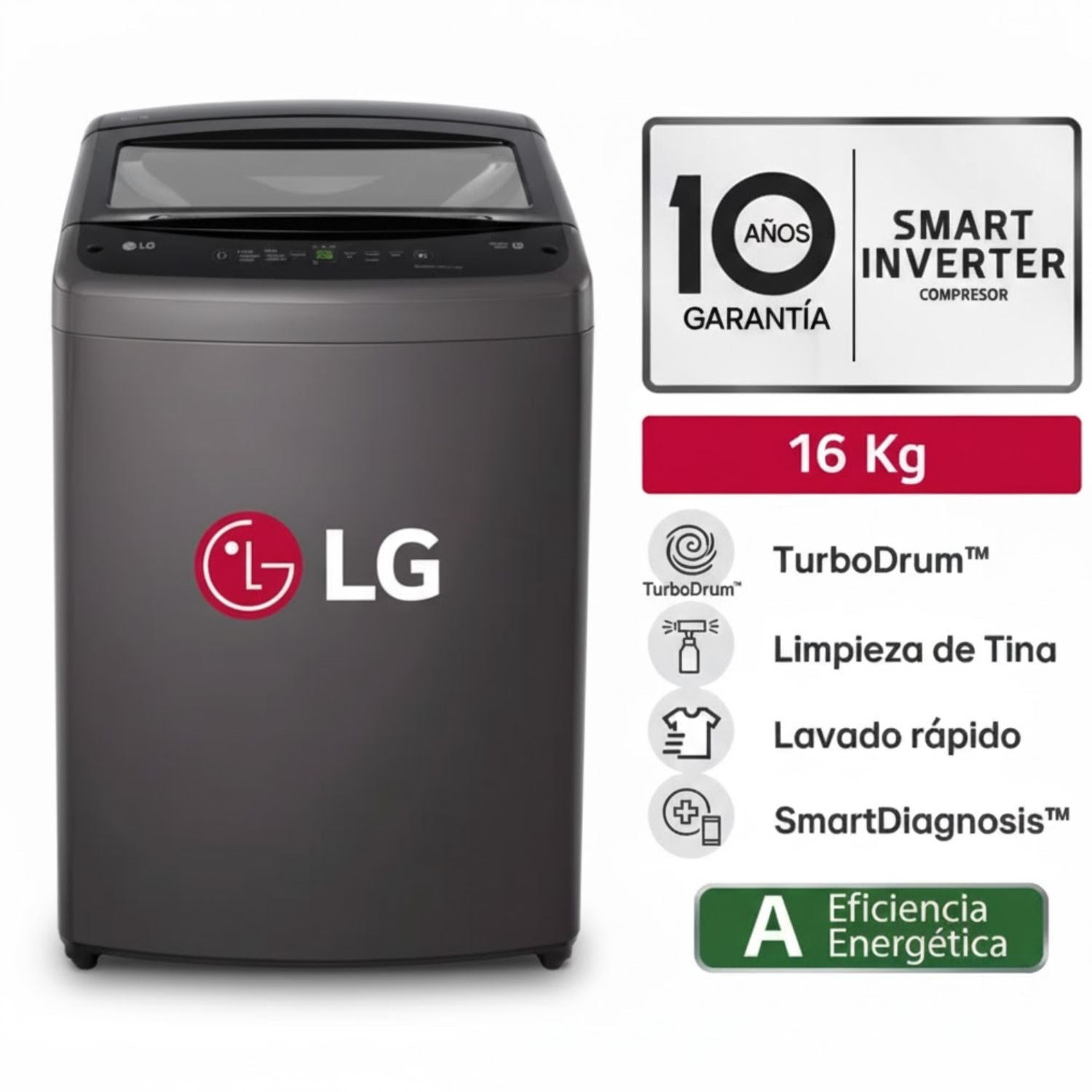 LAVADORA LG WT16BVTB 16 KG TURBODRUM CARGA SUPERIOR NEGRO - 1