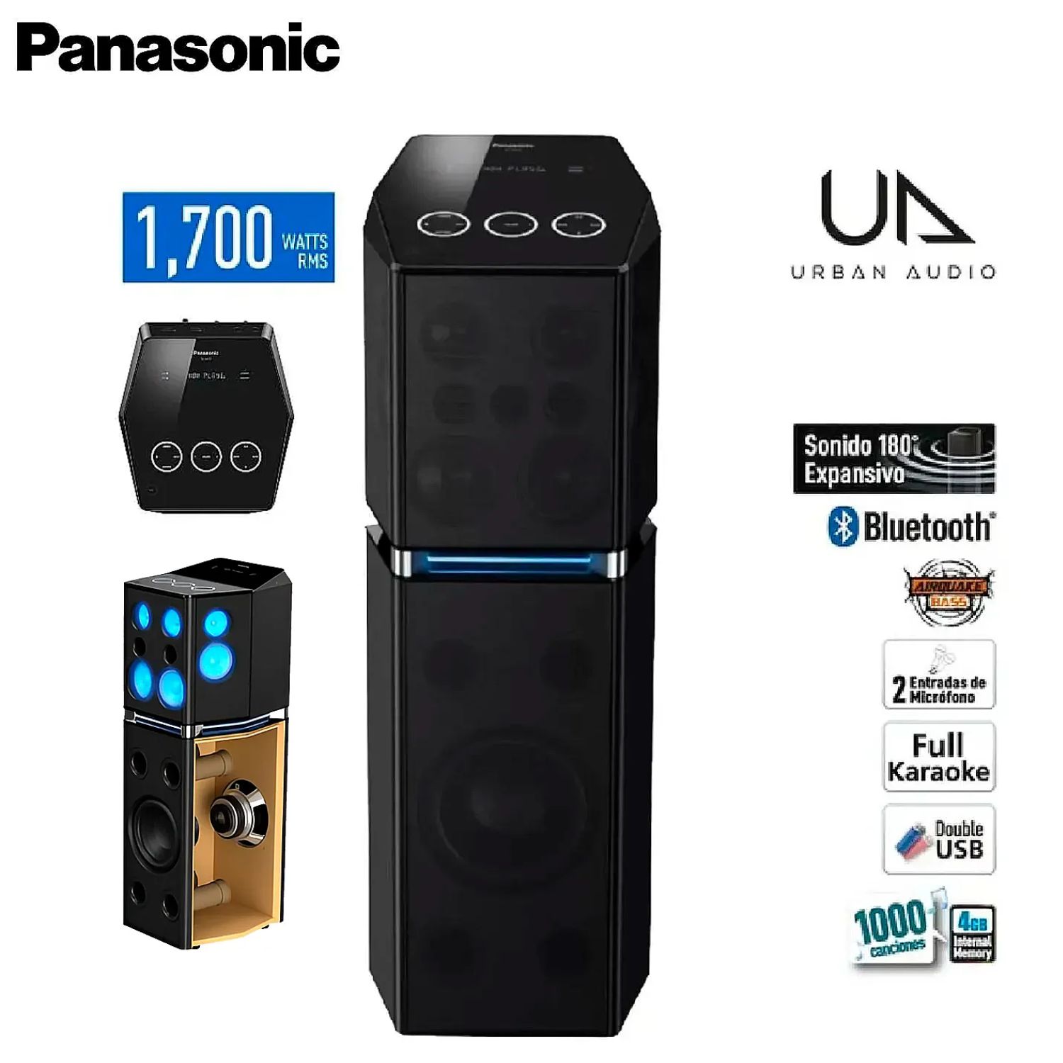 EQUIPO DE SONIDO PANASONIC SC-UA70PU-K ONE BOOX 1700W - 1