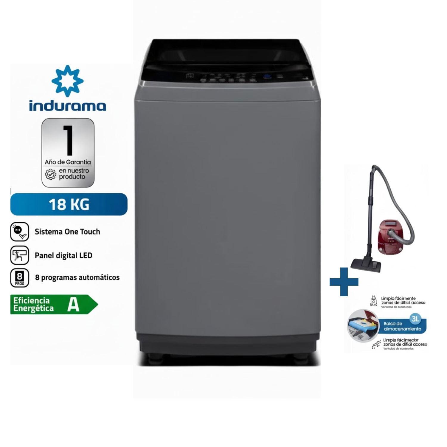 LAVADORA CARGA SUPERIOR 18KG GRIS LRI-18DGR + ASPIRADORA SAMSUNG VCC4190V3KXZS 2000W - 1