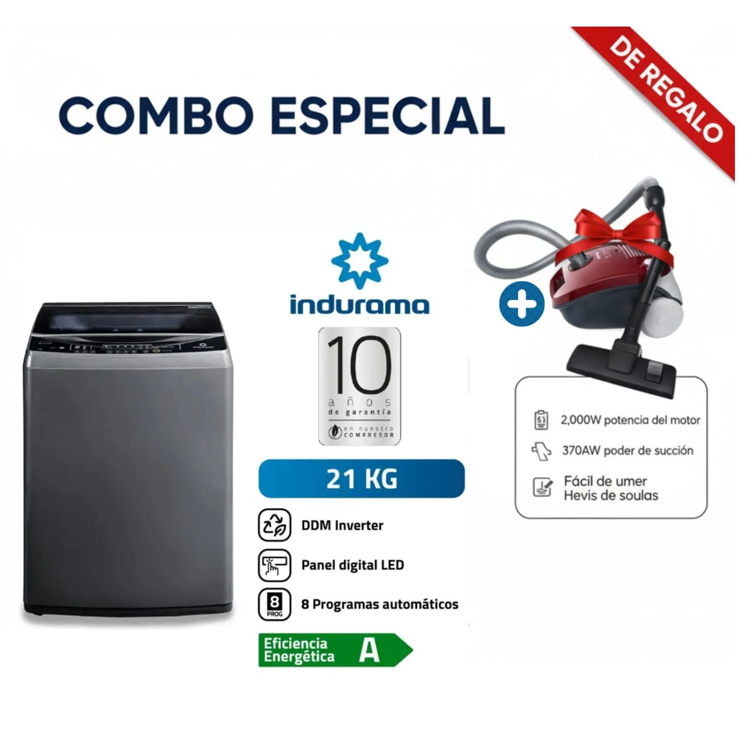 LAVADORA INDURAMA 21KG CARGA SUPERIOR LRI-21CRI + ASPIRADORA SAMSUNG VCC4190V3KXZS 2000W - 1
