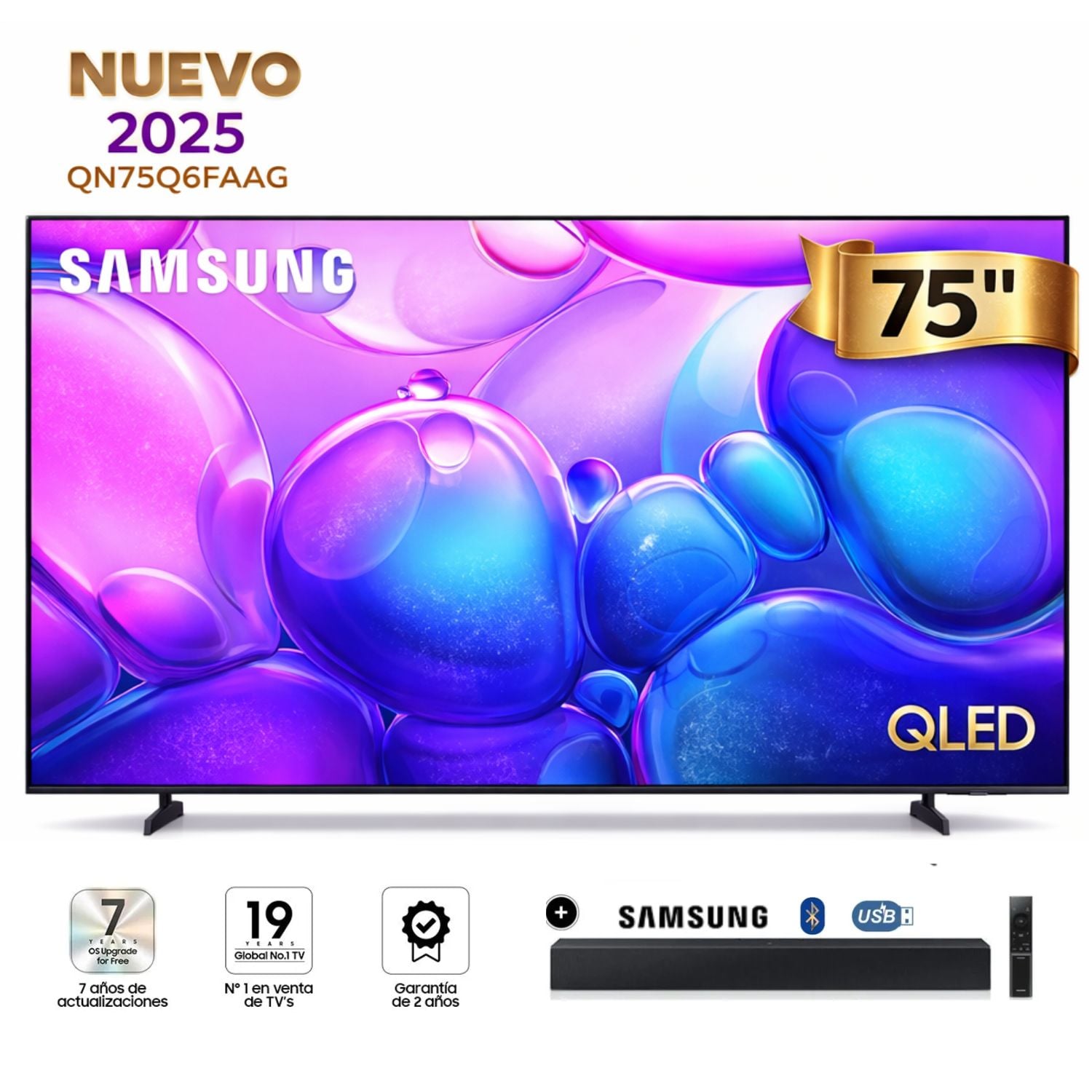 TELEVISOR SAMSUNG 75' QLED QN75Q6FAAGXPE 4K UHD TIZEN 2025 + SOUNDBAR SAMSUNG HW-C400 - 1