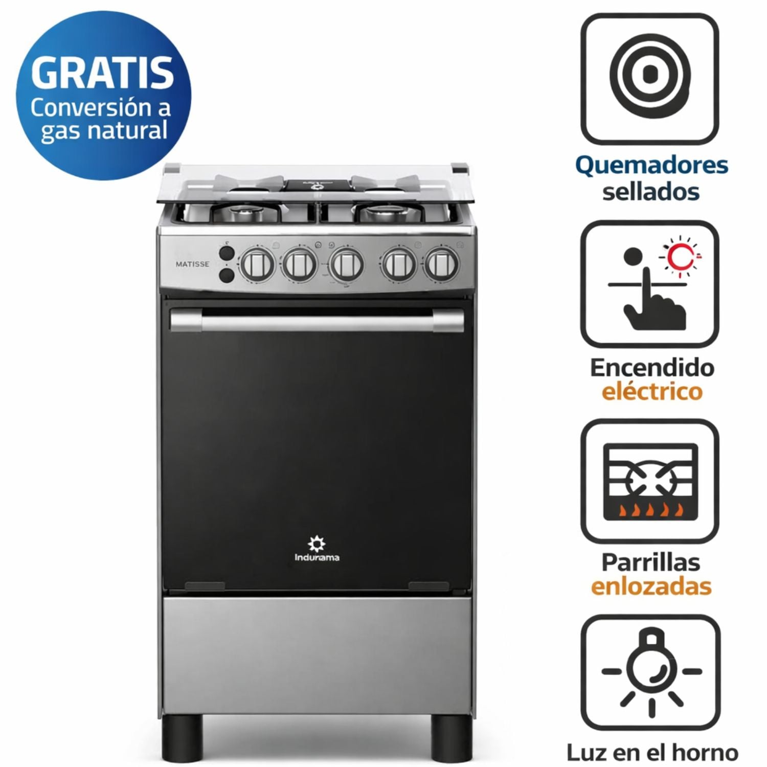 COCINA DE PIE A GAS INDURAMA MATISSE 4 HORNILLAS GRIS - 1
