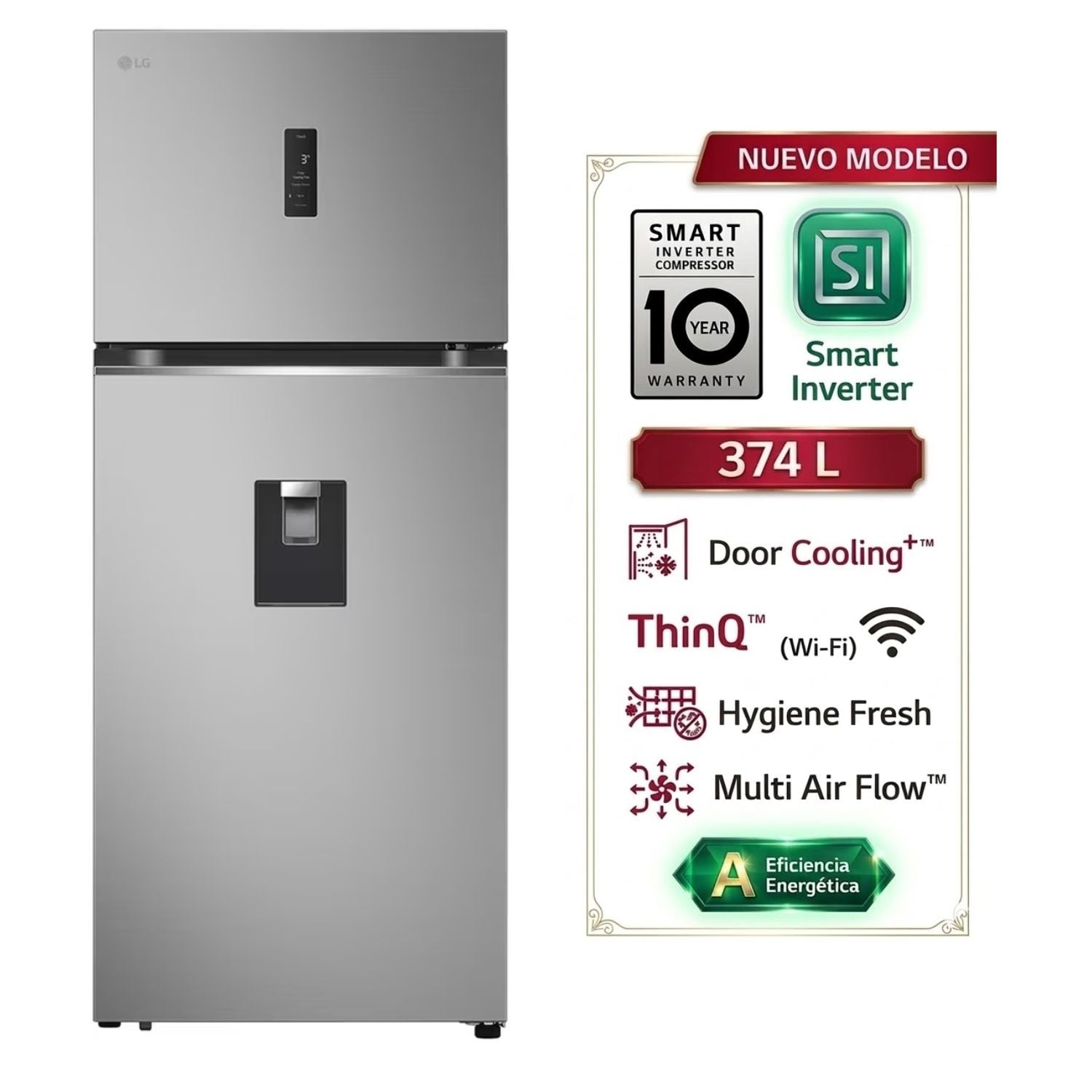 REFRIGERADORA LG VT38SPYC 374L TOP FREEZER + DOORCOOLING PLATEADA - 1