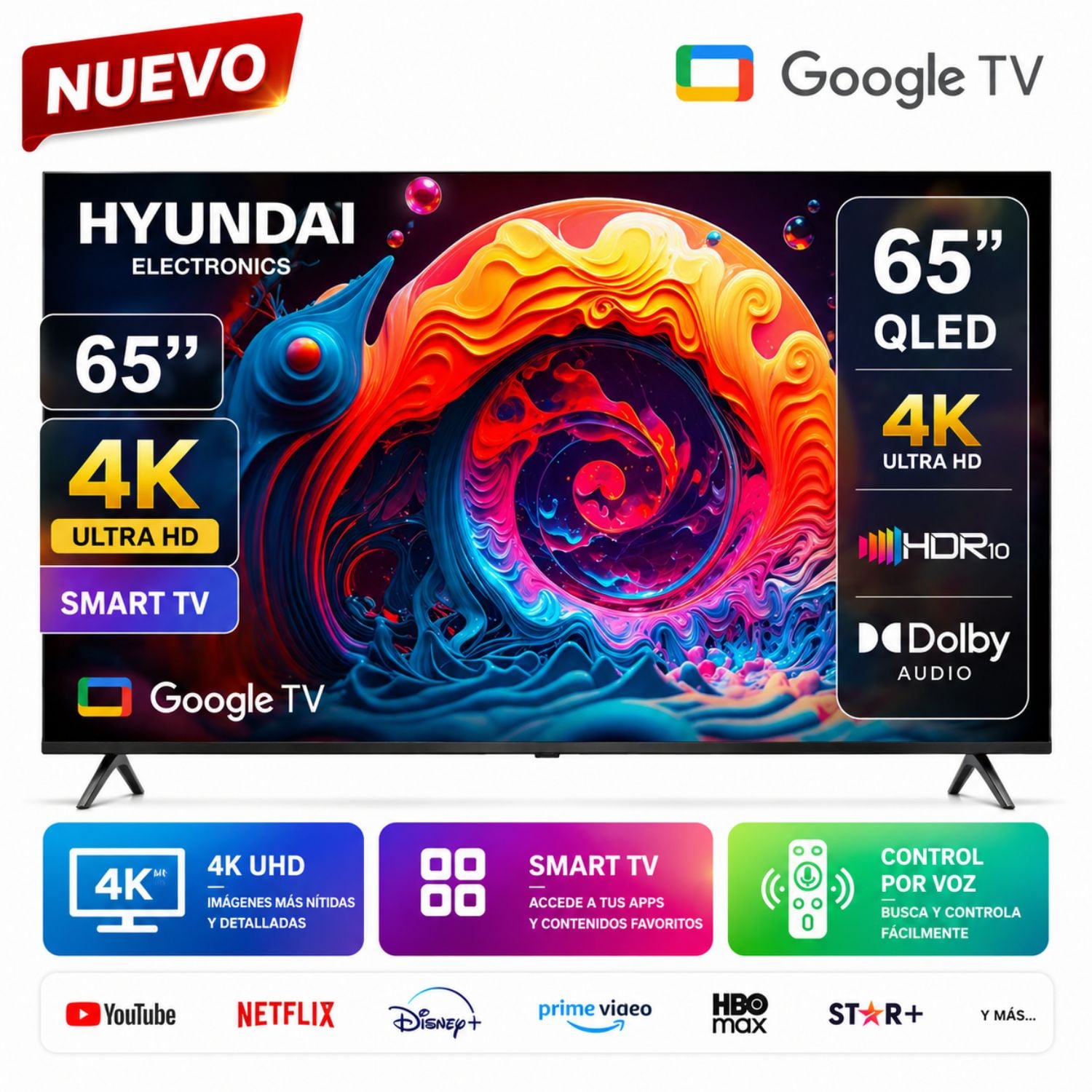 TELEVISOR HYUNDAI 65 HYLED6513QG 4K QLED GRIS - 1