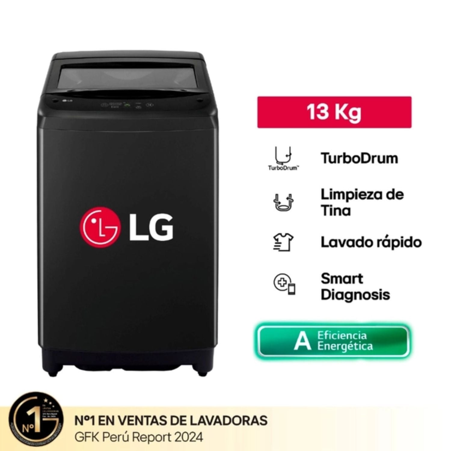 LAVADORA LG CARGA SUPERIOR 13KG WT13OBVTB ONYX NEGRO - 1